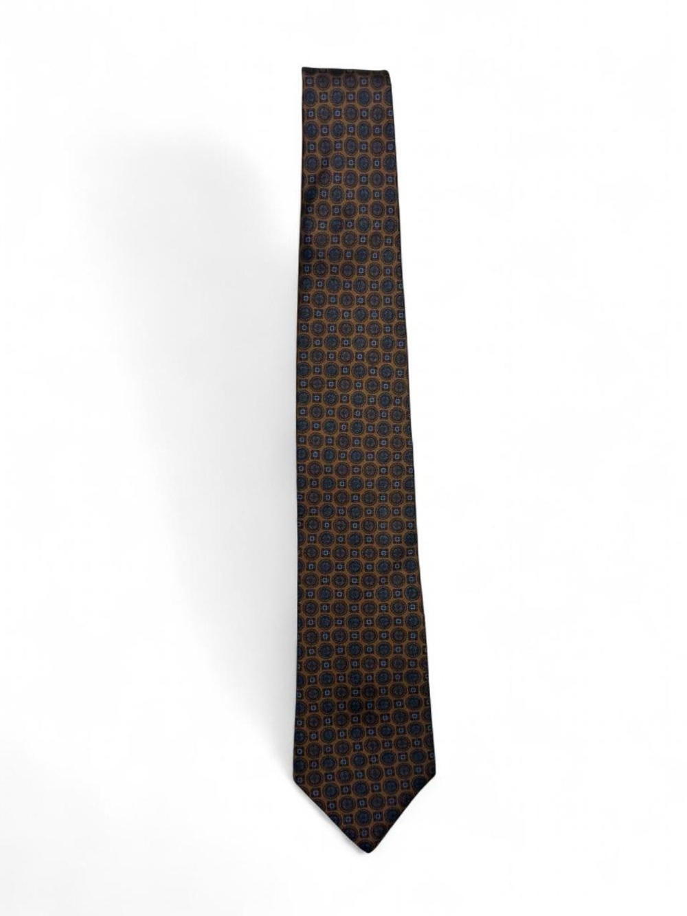 Vintage Givenchy Monsieur Italian Silk Tie Brown Blue Medallion Made USA